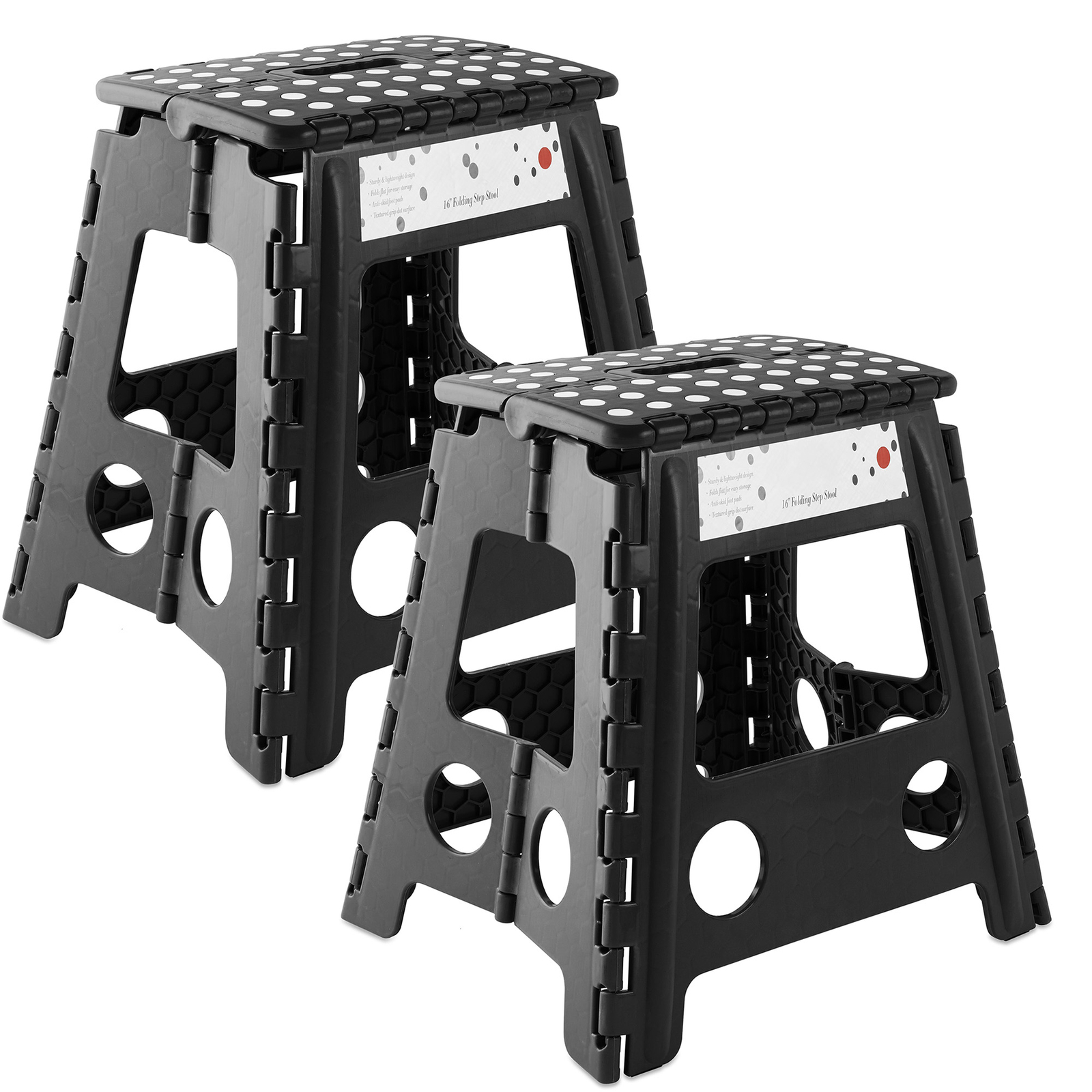 2 Pack - 16" Folding Plastic Step Foot Stools with Handle - Black gallery