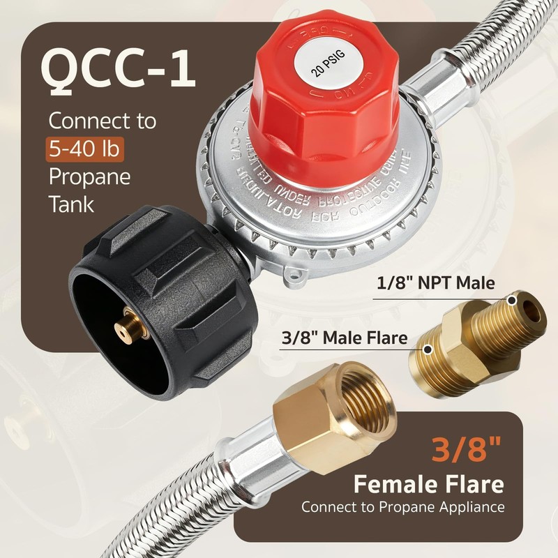 5FT High Pressure Adjustable Propane Regulator for Grill, Smoker, Turkey Fryer gallery
