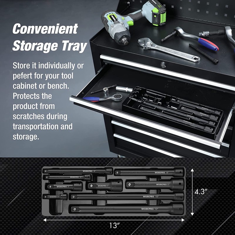 WORKPRO 9 PC Impact Driver Extension Bar Set 1/4"3/8"&1/2"Drive Socket Extension gallery
