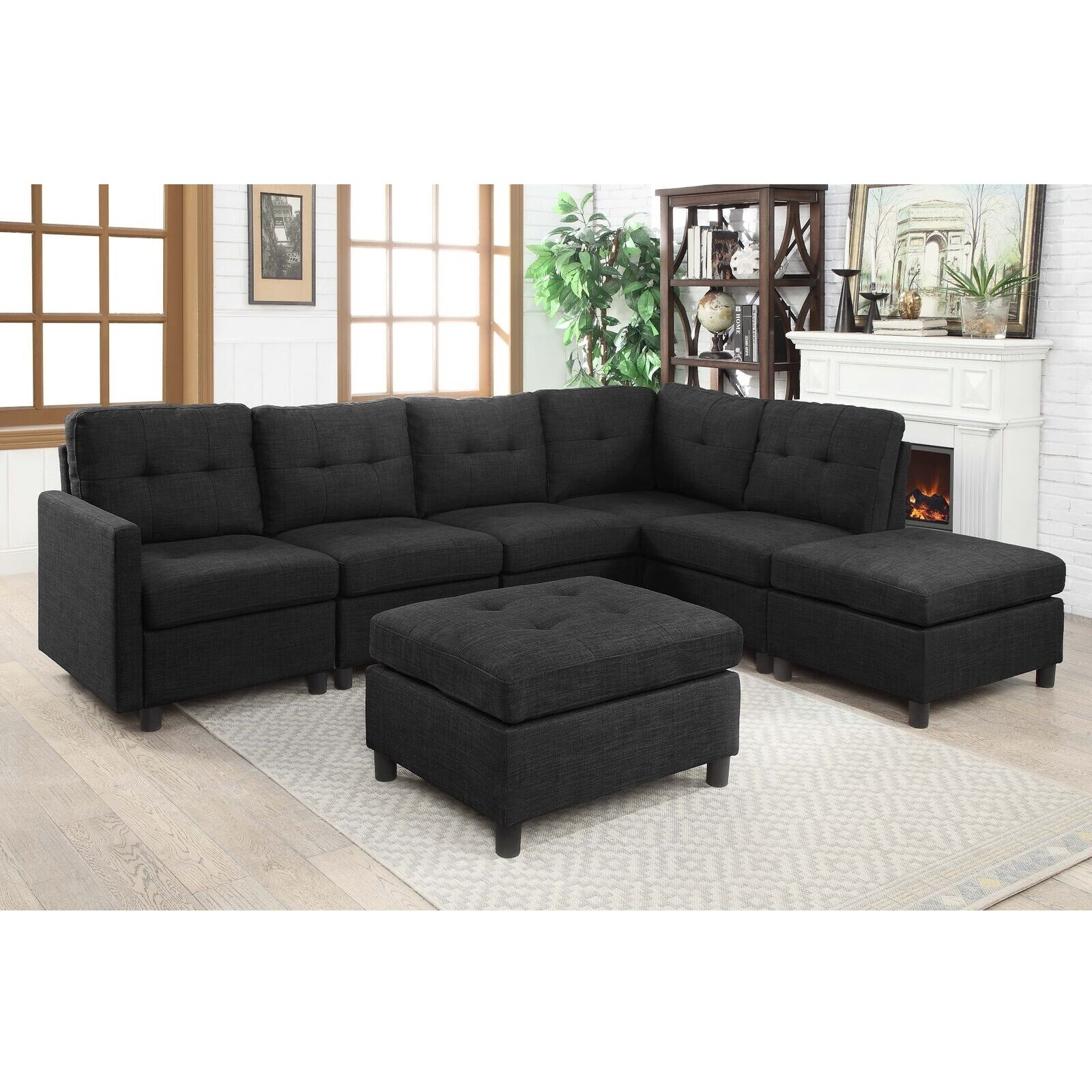 7 Pieces Modular Sectional Sofa L-Shaped Couch Modern Fabric Upholstered lounge gallery