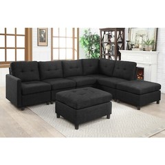 7 Pieces Modular Sectional Sofa L-Shaped Couch Modern Fabric Upholstered lounge