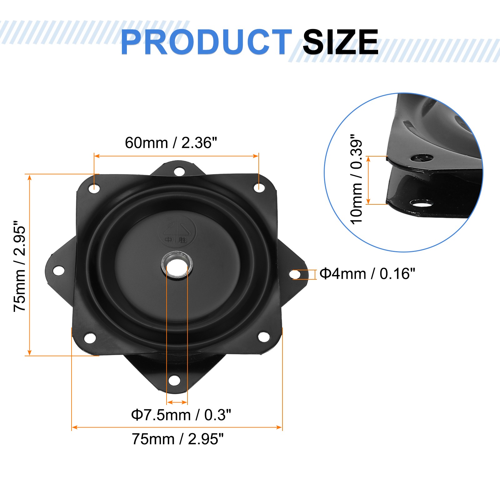 3" Bar Stool Swivel Plate Rotation Lazy Susan Turntable Black 75x1mm gallery