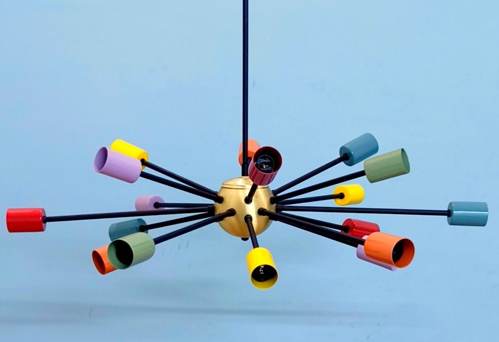 Mid Century Style 18 Multicolored Sputnik Light home interior Brass Chandelier gallery
