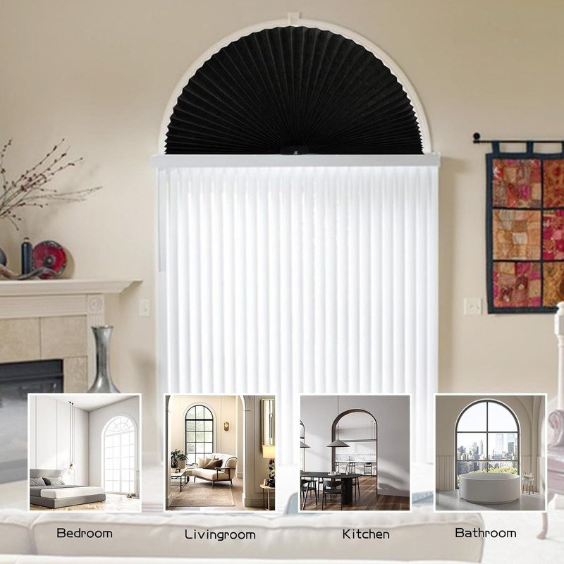 Arch Half Circle Window Shade Pleated Blinds No Tools Light Filtering Pleated Fa gallery