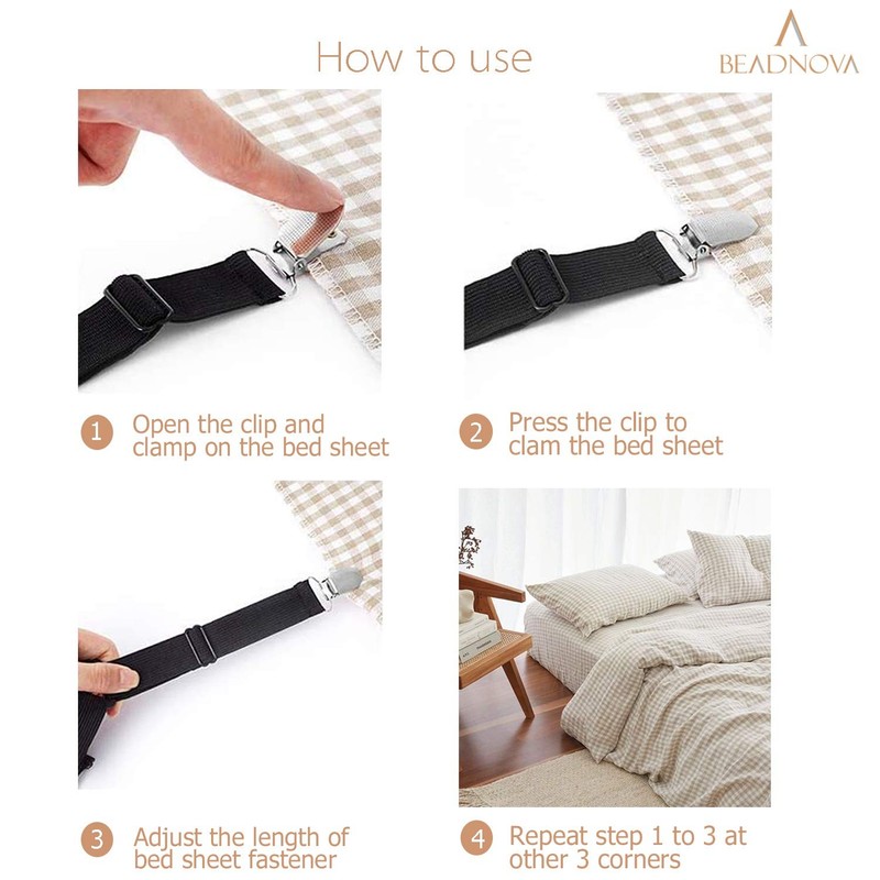 Beadnova Bed Sheet Straps 4 Pcs Bed Sheet Holders Fitted Sheet Clips Adjustable gallery