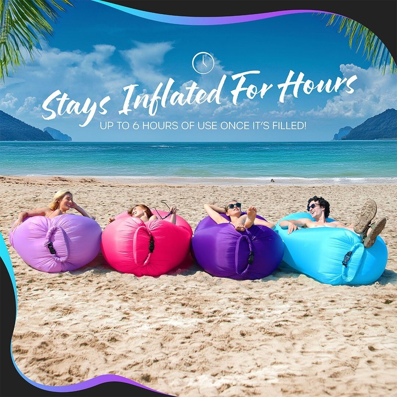 Mockins Inflatable 2 Pack Pink & Blue Blow Up Lounger Beach Chair & Travel Bag gallery