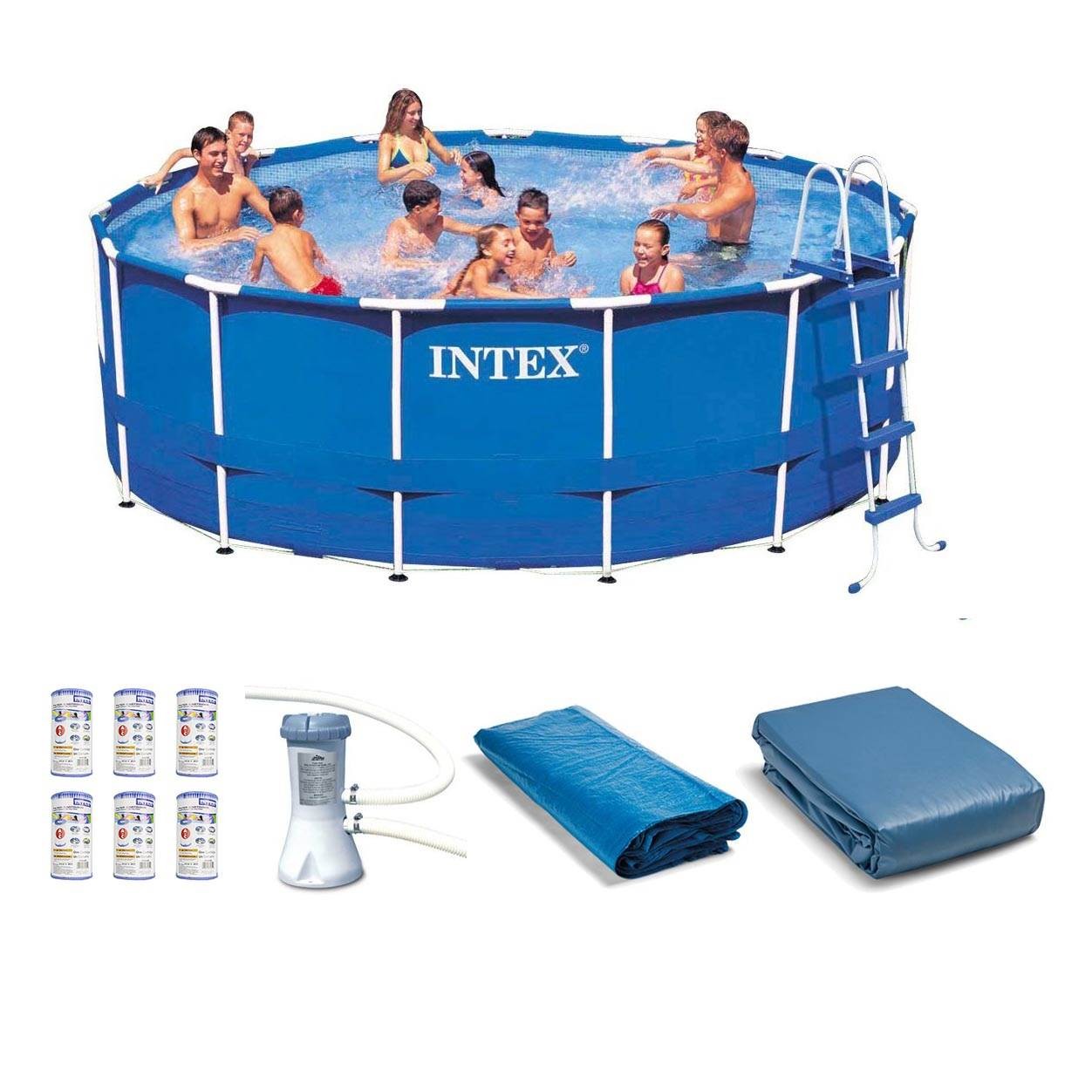 Intex 15ft x 48in Frame Swimming Pool Set w/ Pump and Filter Pump Cartridges gallery
