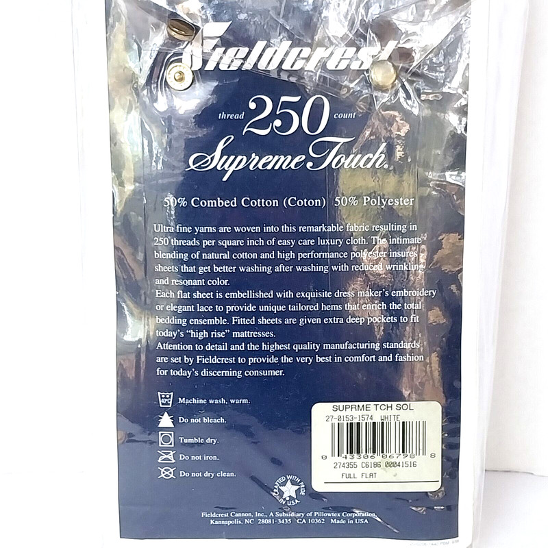 NEW! Fieldcrest Full Flat Sheet Supreme Touch 250 Count 81x96 White gallery
