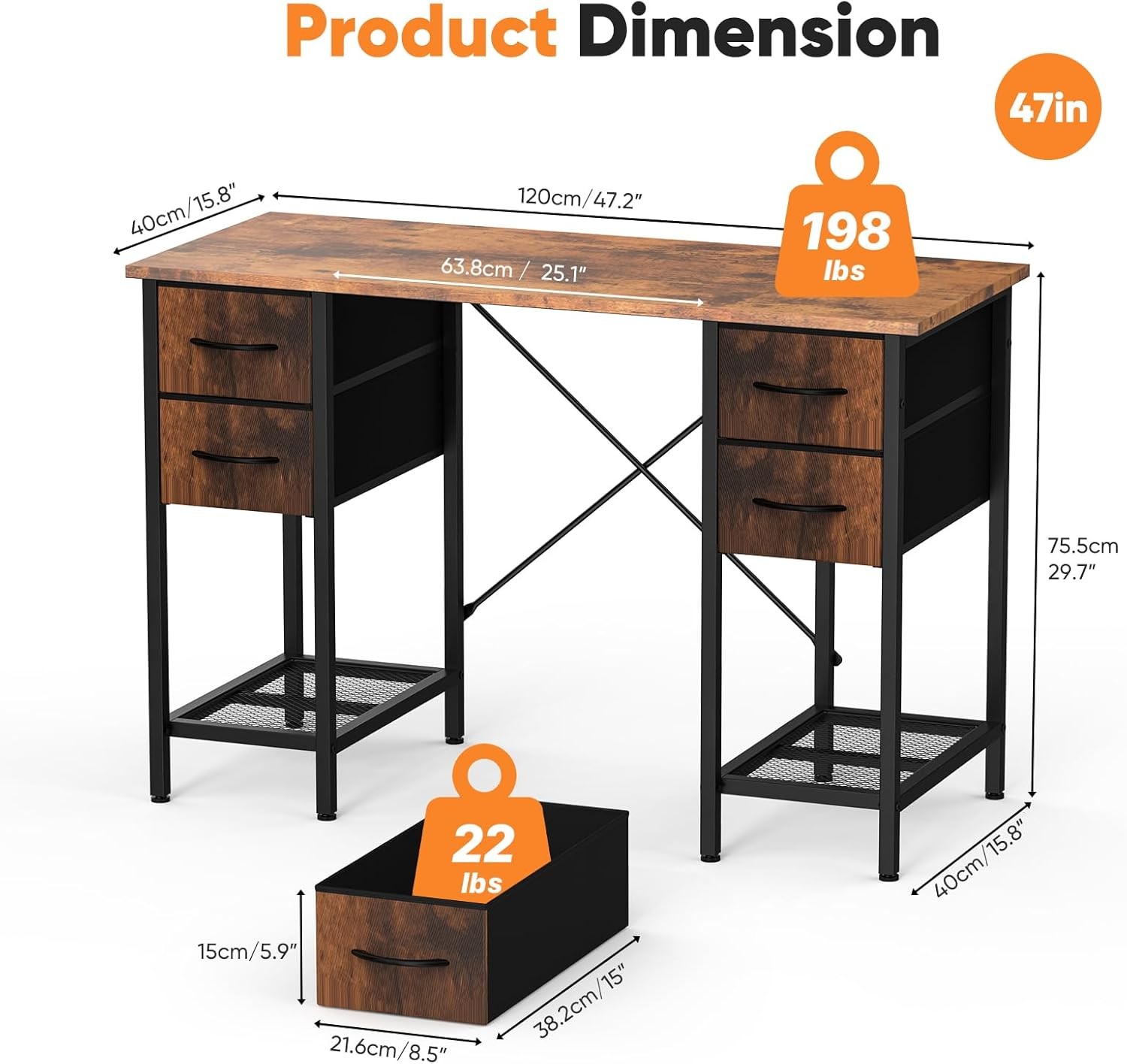 Computer Desk 47 55 Inch with 4 Drawers Home Office Table with Mesh Shelf Study gallery