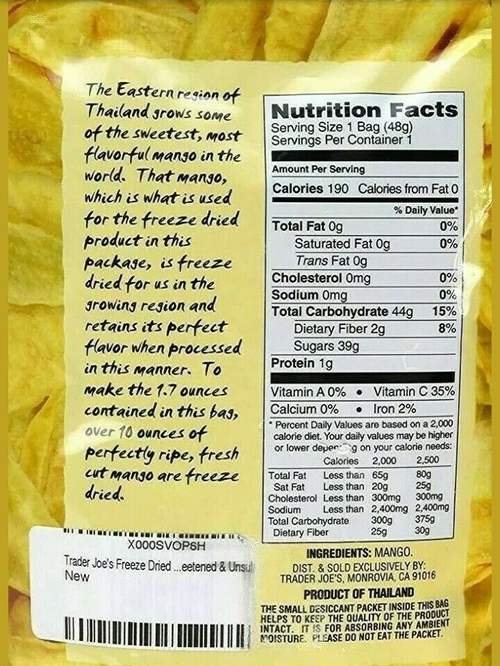 3 Packs Trader Joe's Freeze Dried Mango Unsweetened Unsulfured 1.7 oz Each Pack gallery