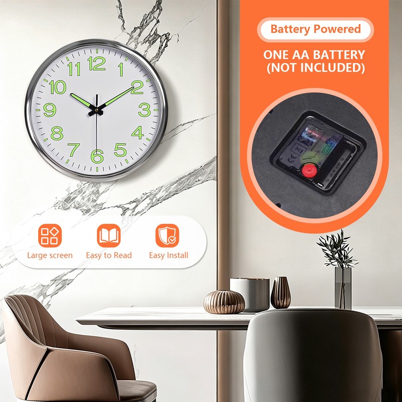 12'' Luminous Quartz Night Wall Clock Large Light Glow In The Dark Silent Home gallery