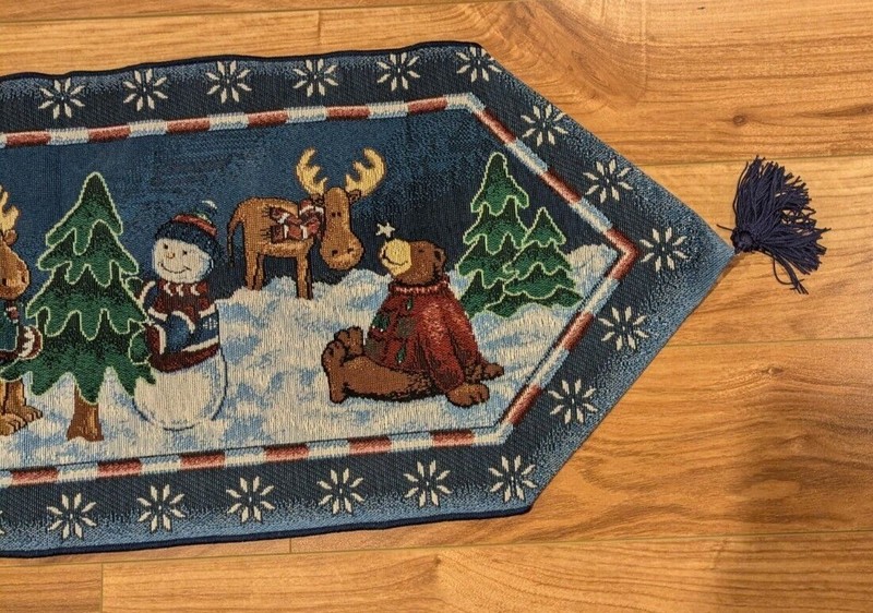 Holiday Table Runner 12x70 Rustic Moose Snowman Bear Forest Rustic Decor gallery
