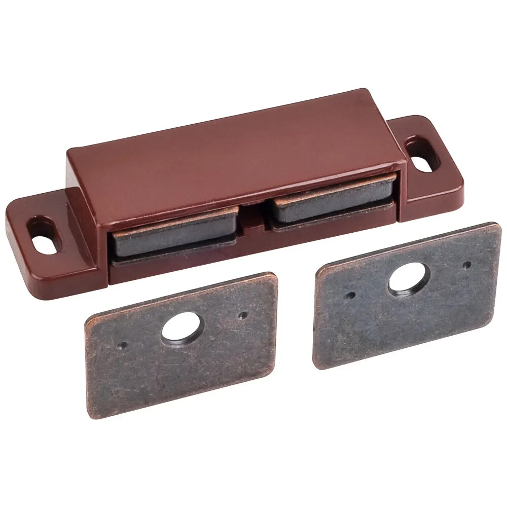 ONE- 15 lb Brown- Double Magnetic Catch with Zinc Strike Plate and Screws gallery