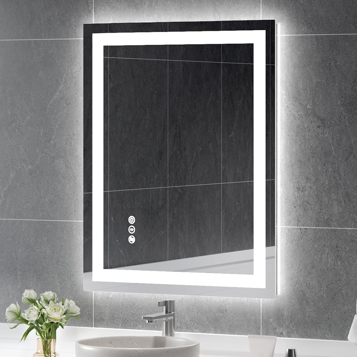 28x36'' LED Bathroom Mirror Wall Vanity Mirror Dimmable Anti-fog Tempered Glass gallery