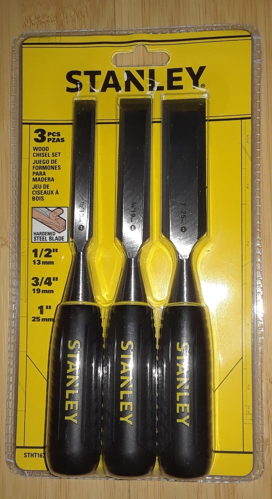 New Package Stanley Three 3 PCS WOOD CHISEL SET: 1/2 " & 3/4" & 1" (STHT16727 ) gallery