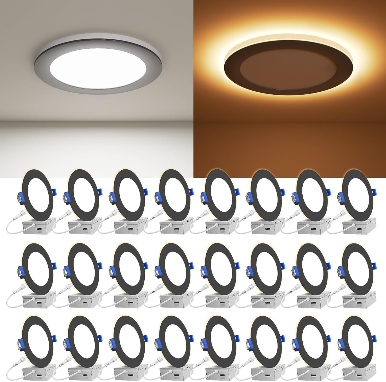 24 Pack 4" Canless LED Recessed Lights with Night Light, 2700K-5000K, 810LM gallery