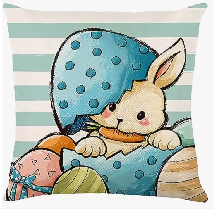 Bunny Eggs Cartoon Fun Spring Easter Throw Pillow Cover Holiday Spring Decor