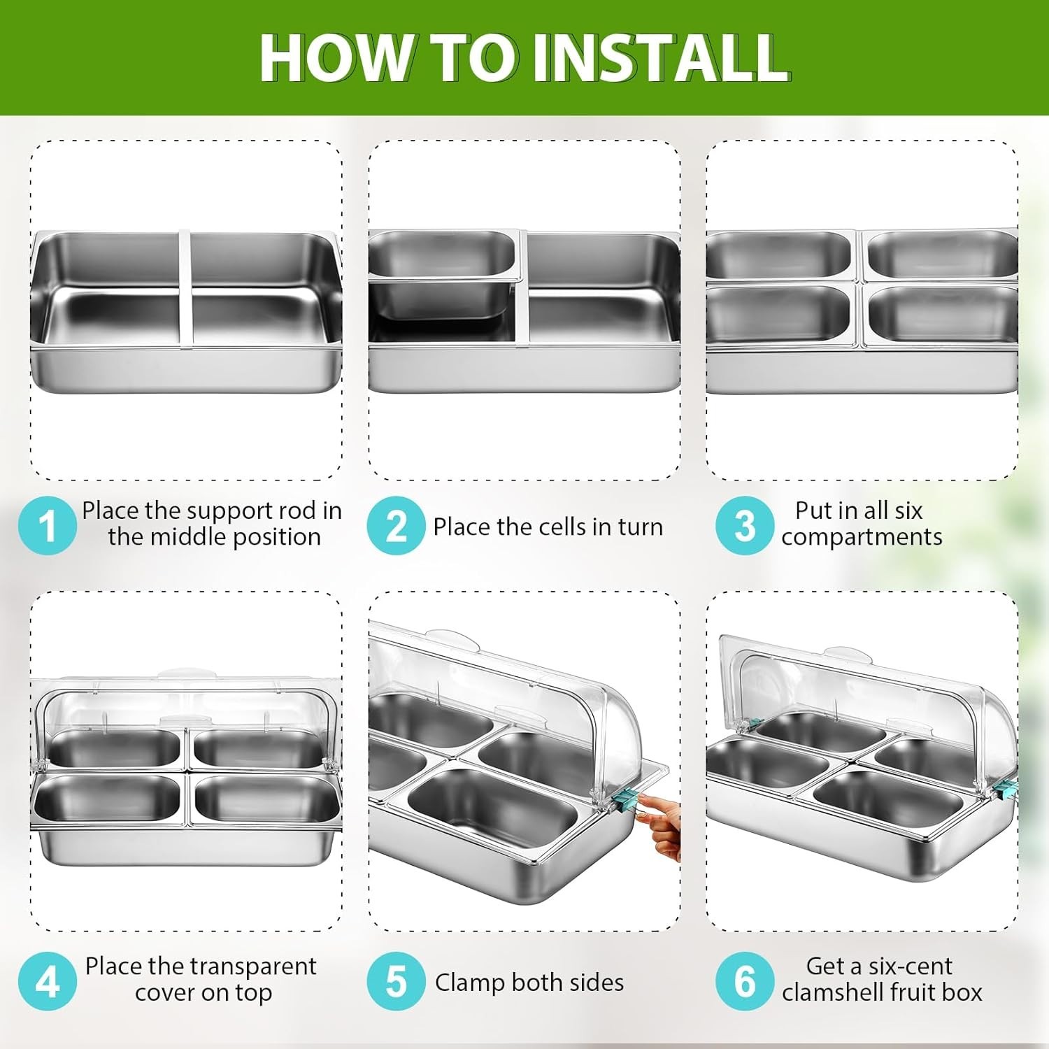 Countertop Food Serving Display Container and Clear Roll Top Cover Stainless Ste gallery