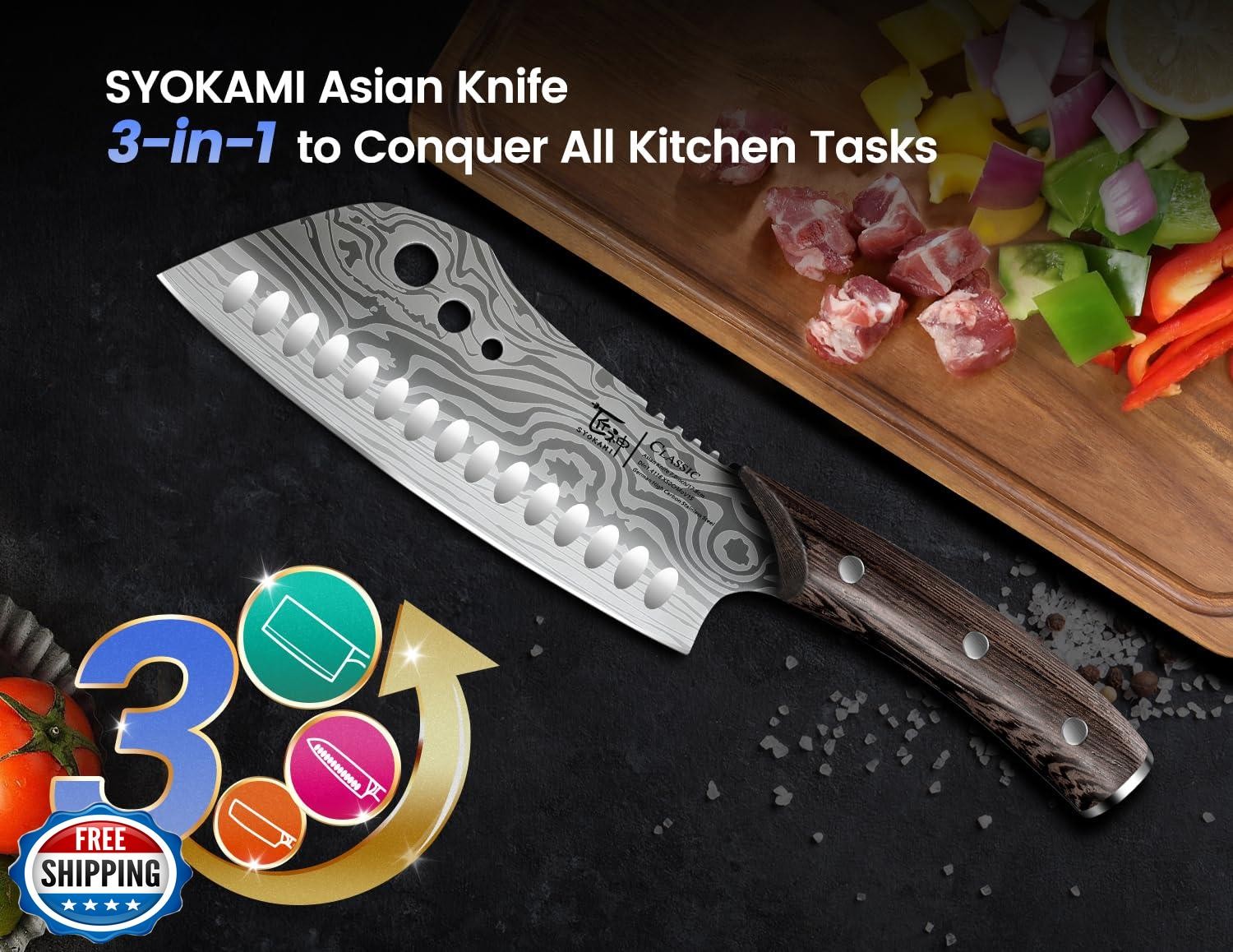 SYOKAMI Cleaver Chef Knife with Herb Stripper, 7" Asian Kitchen K gallery