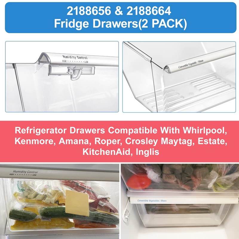 2 Pack Upgraded 2188656 Fridge Crisper Drawer UPPER Humidity Control Drawer &... gallery