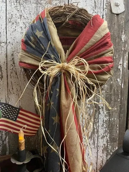 Primitive 14 Inch Wreath With Flag Scarf Americana gallery