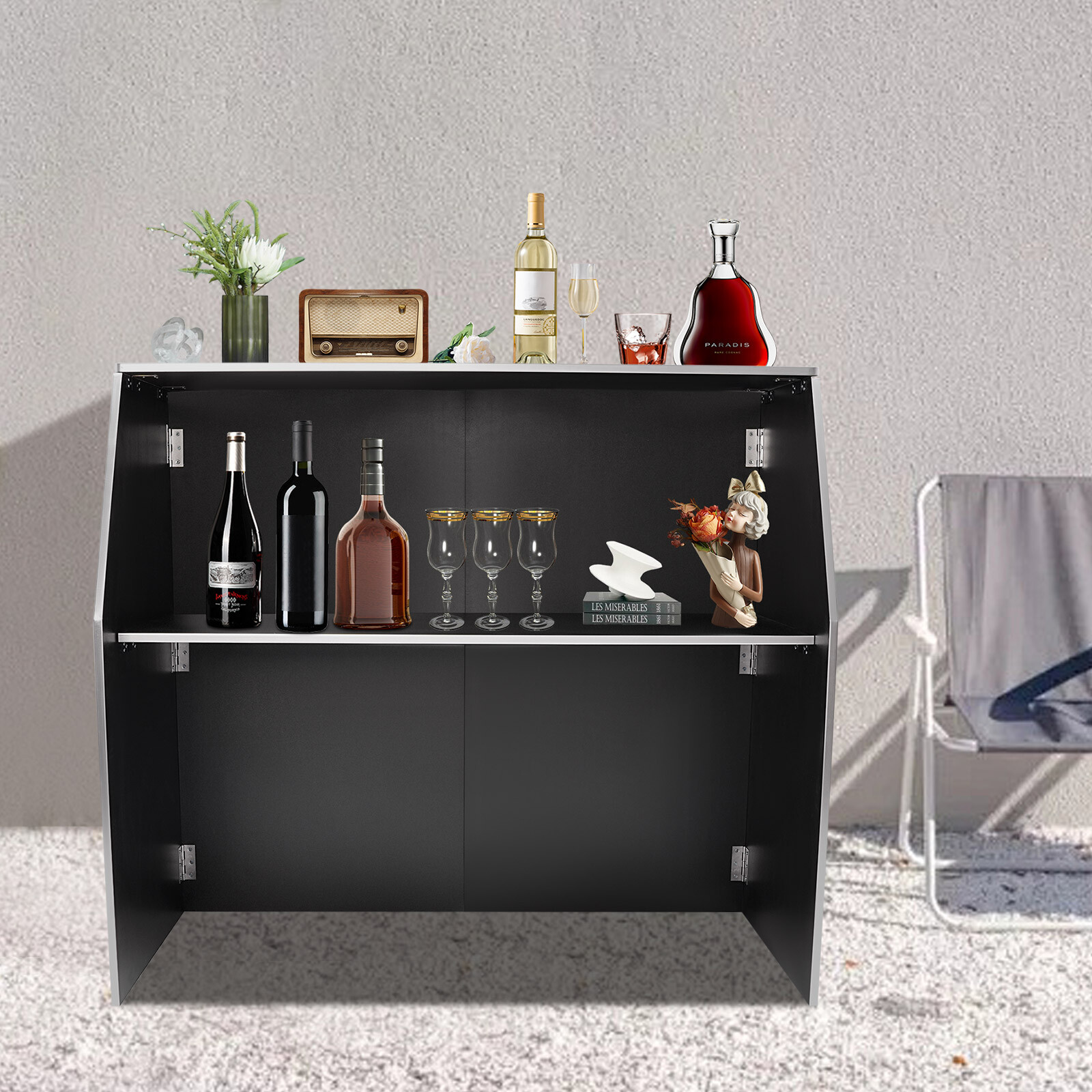 2-Tier Portable Event Bar Foldable Bar Cabinet Parties Picnics 66-110lbs/30-50kg gallery