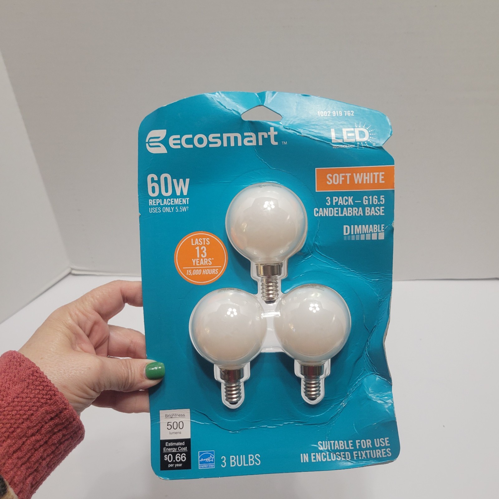 EcoSmart 60-W G16.5 Candelabra Base Soft White Dimmable LED Bulbs (3-Pack) gallery