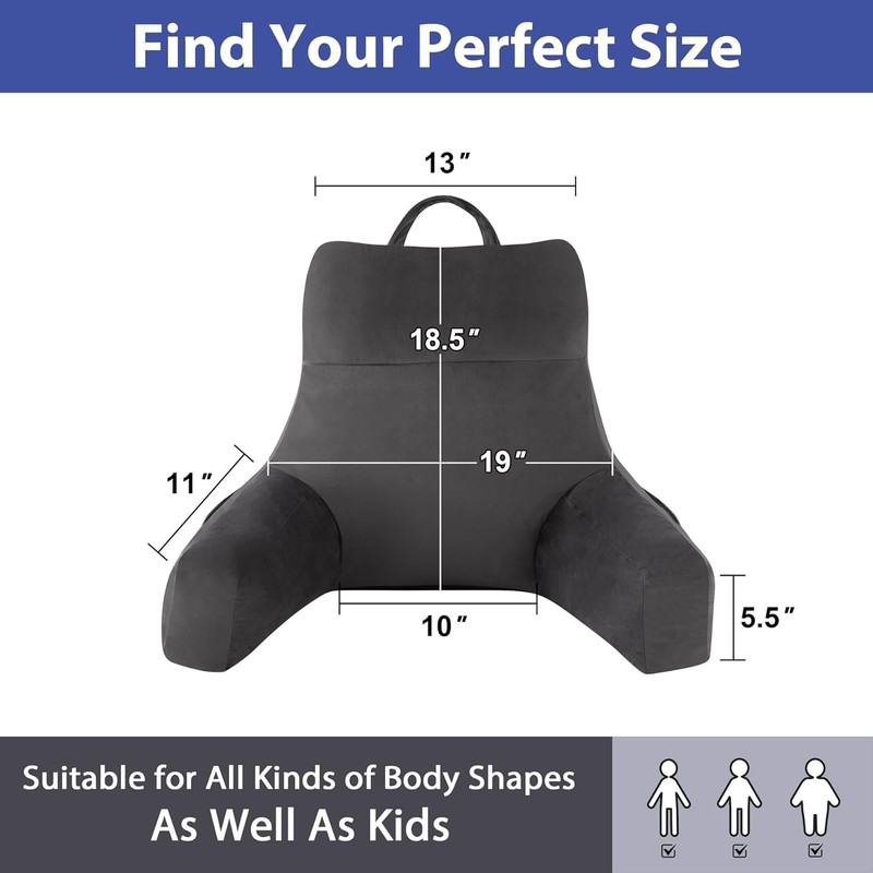 Back Support Pillow Memory Foam Lounge Reading Pillow with Arms Grey 18 Inch gallery