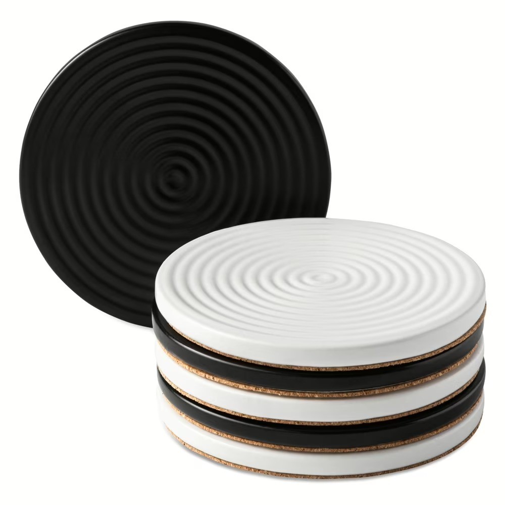 Thyme & Table 6 pack Ceramic Ribbed Coaster Set, Black gallery