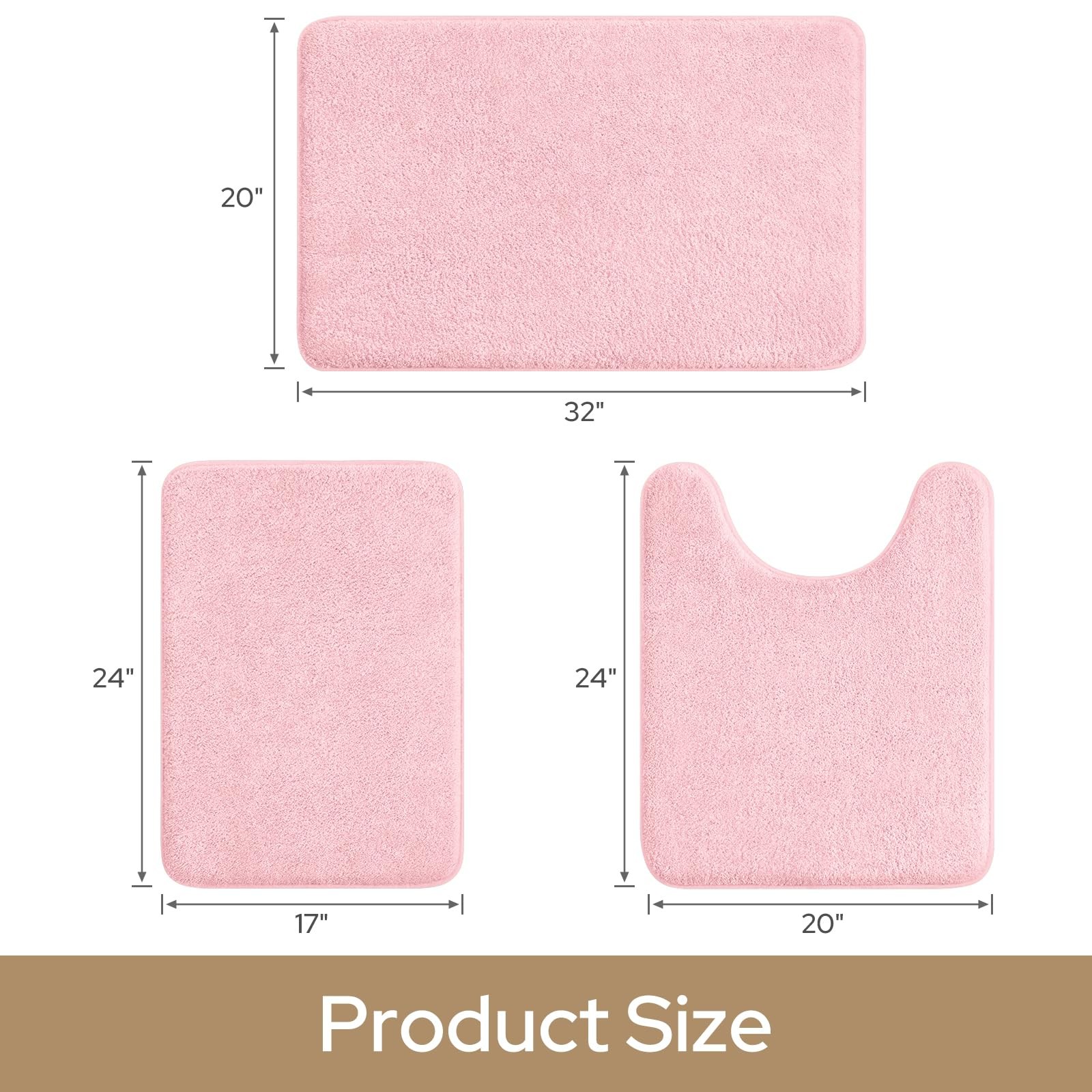3 PCS Light Pink Bathroom Rugs Set Memory Foam 17x24 20x32 20x24 Inch Mat gallery