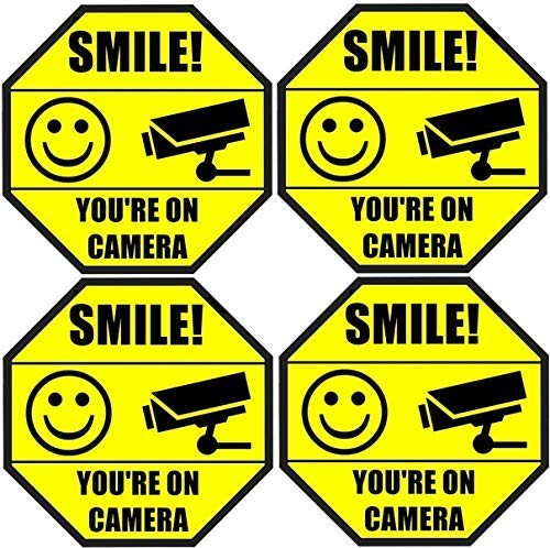 4 Pack Smile You Are On Camera Security Stickers UV Resistant Vinyl Decals gallery