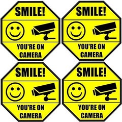 4 Pack Smile You Are On Camera Security Stickers UV Resistant Vinyl Decals