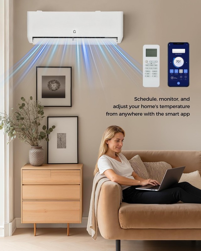 Dual Zone Mini Split Air Conditioner 12K+12K 18000 BTU Heat Pump 24 SEER2 WiFi gallery