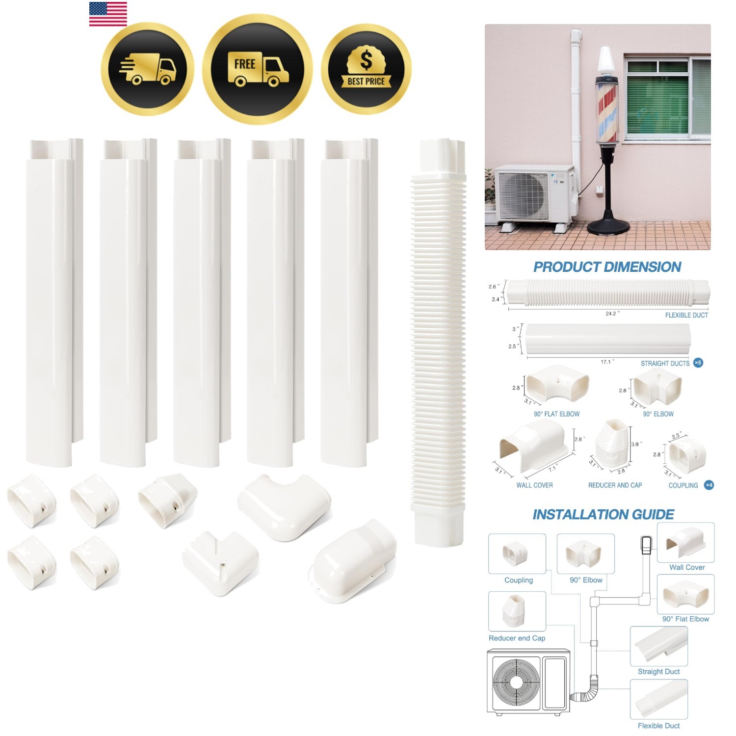 3" W 10Ft L Mini Split Line Set Cover Kit Air Conditioners Decorative PVC Sli... gallery