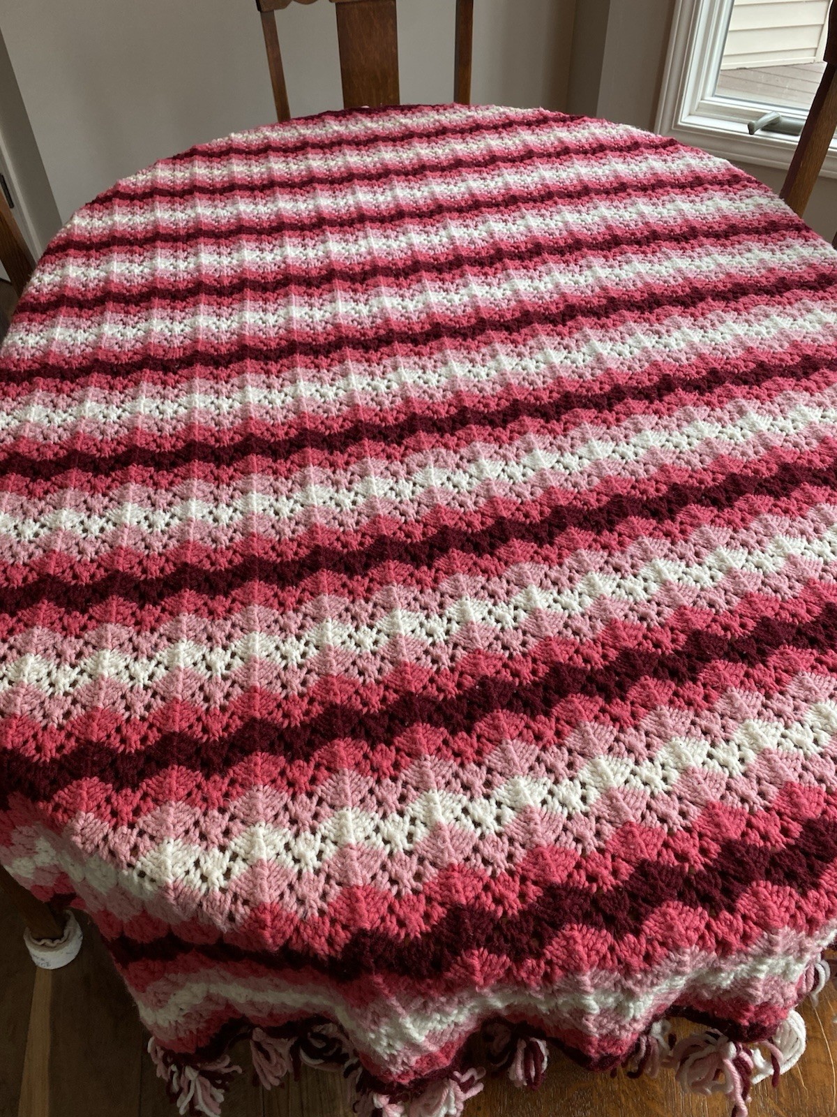Vtg Handmade Crochet Afghan Throw Blanket Burgundy Pink 54x63 Zig Zag Cottage gallery