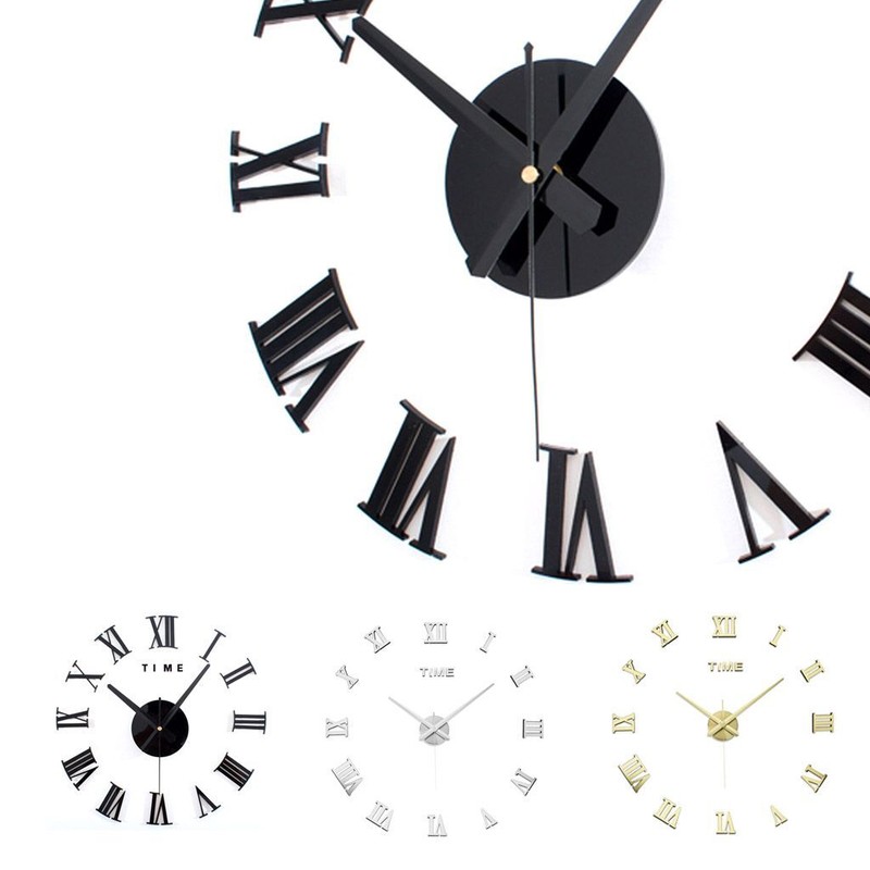 Large 3D Mirror Surface Wall Clock Modern DIY Sticker Office Home Shop Decor USA gallery