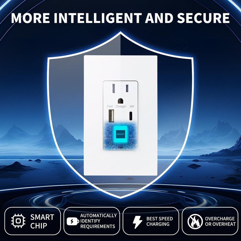 USB Wall Outlet with 20W Fast Charging, Type-C & Type-A Dual Ports USB Outlet... gallery