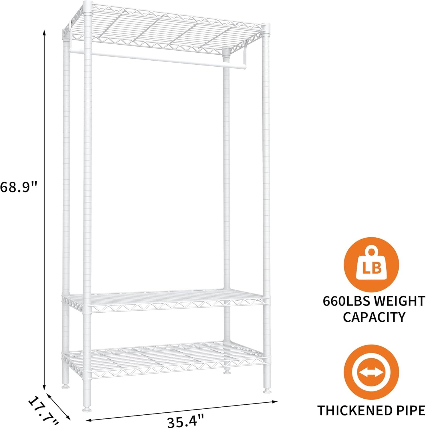 Portable Freestanding Garment Rack 3 Shelves Adjustable 17.7 By 35.4 Inch Heavy gallery