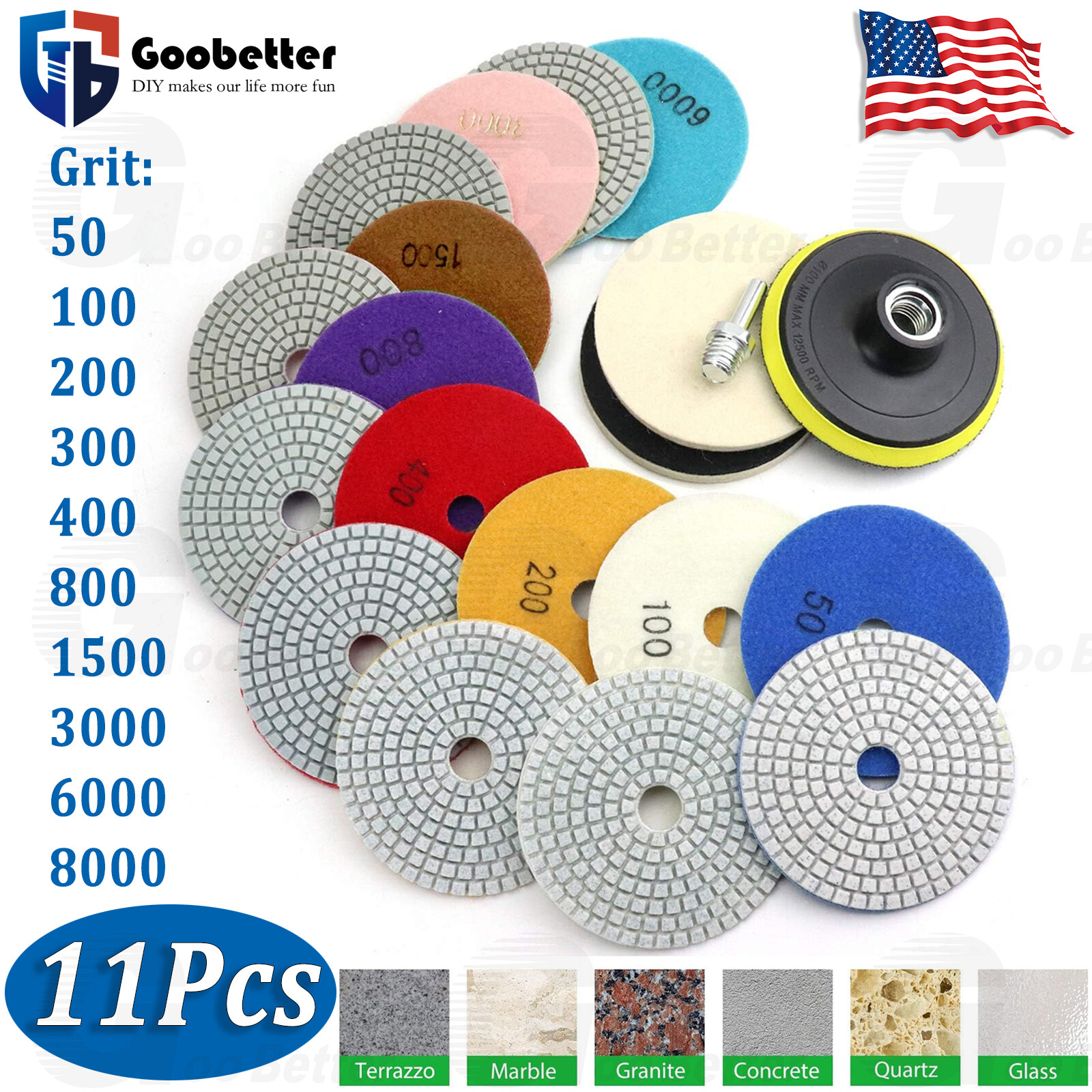 4 Inch 50-6000Grit Diamond Polishing Pads Kit Wet/Dry for Granite Stone Concrete gallery