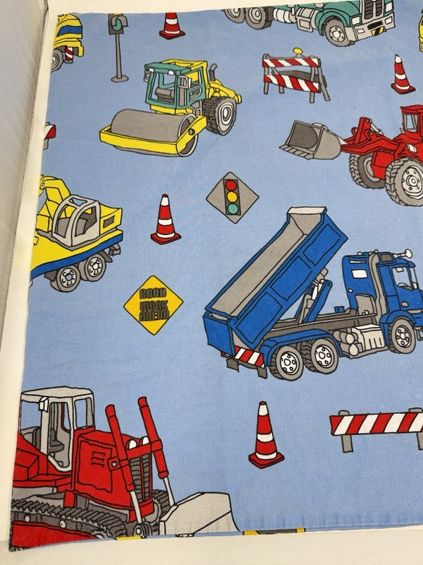 Construction Vehicles Blue Pillowcase Dump Truck Digger Road Work Organic Cotton gallery