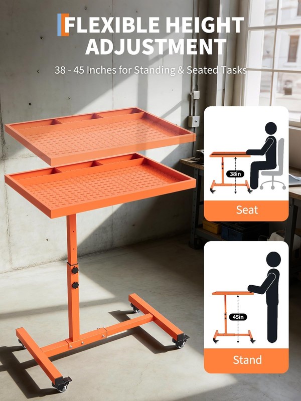 Garage Rolling Work Table 220lbs Adjustable Rolling Tool Tray Cart with Wheels gallery