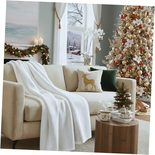 Cloud Scape Linen 100% Cotton Throw Blanket 50x70 Throw (50" x 70") White gallery