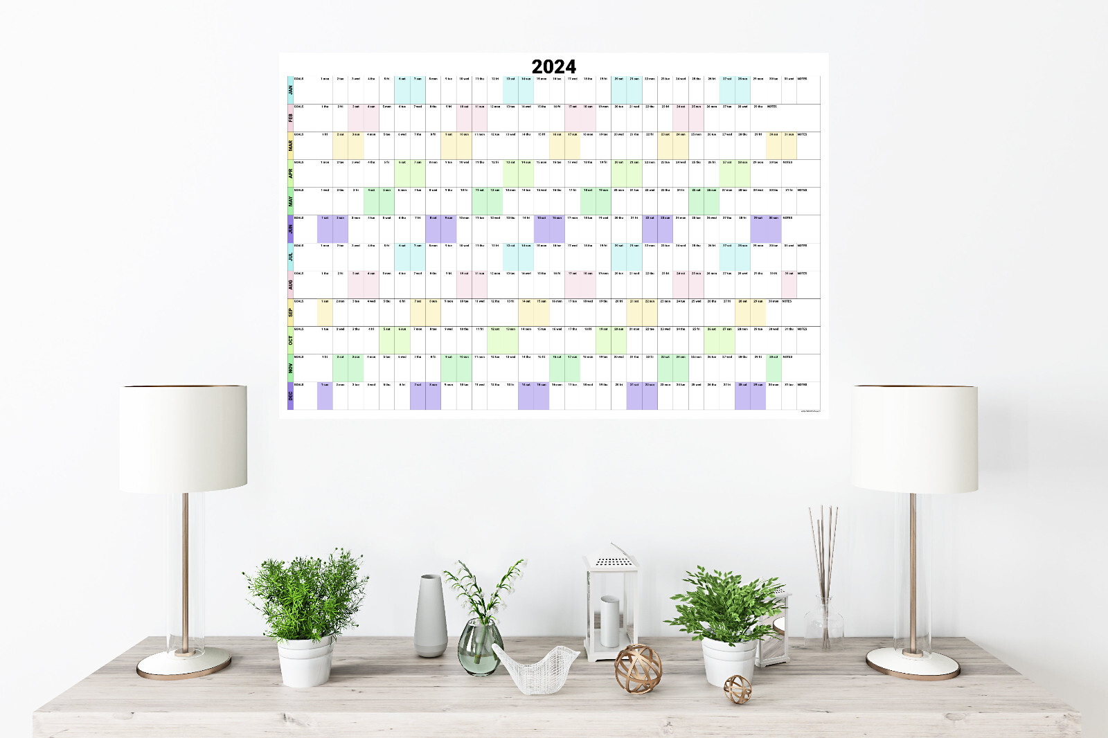 Large Custom Wall Calendar With Goals and Notes, 36" x 24" or 24" x 16" gallery