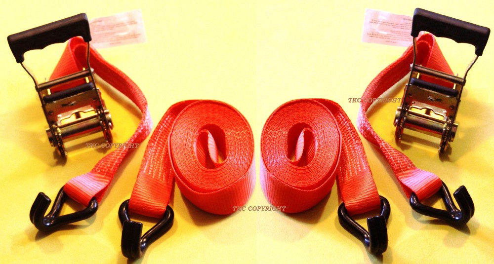 TWO(2x) Ratchet Tie Down Straps Cargo Truck Dual J-Hooks Heavy Duty 15' x 1.5"