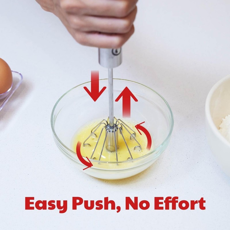 Effortless Mixing with Semi-Automatic Stainless Steel Whisk - 2 Sizes Available gallery