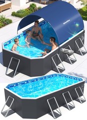 Foldable Pool Non Inflatable Large Pool with Canopy, 90x50x20 Inches