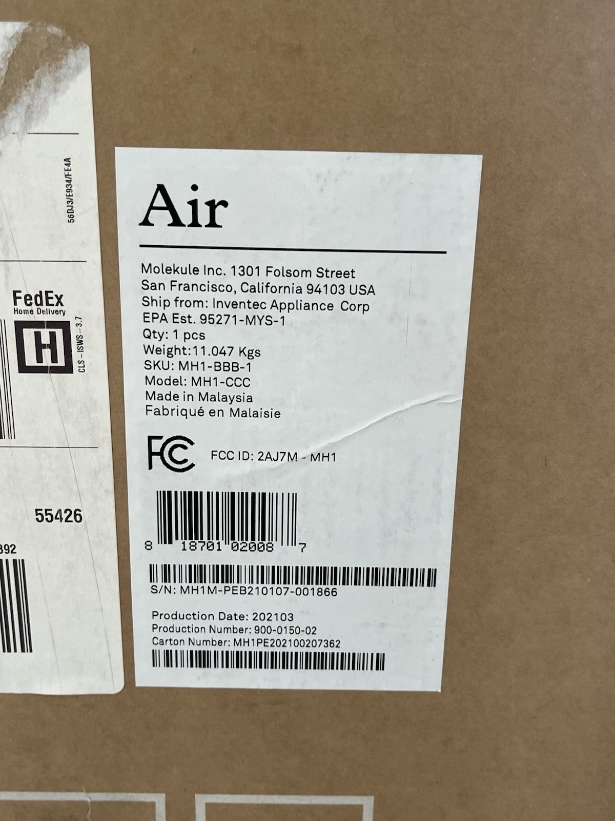 Molekule Air Purifier MH1-CCC Large Room PECO Smart Technology 3 Pre Filters gallery