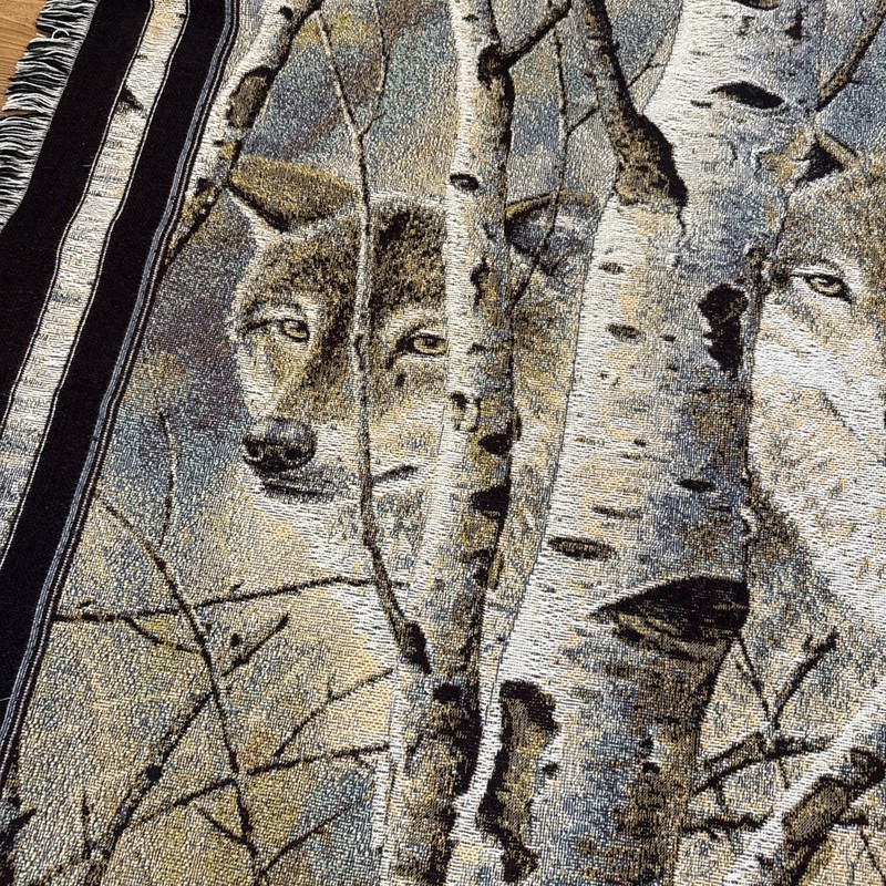 Wolf In Birch Trees Throw Blanket Afghan 50”x57" Tapestry David Wenzal gallery