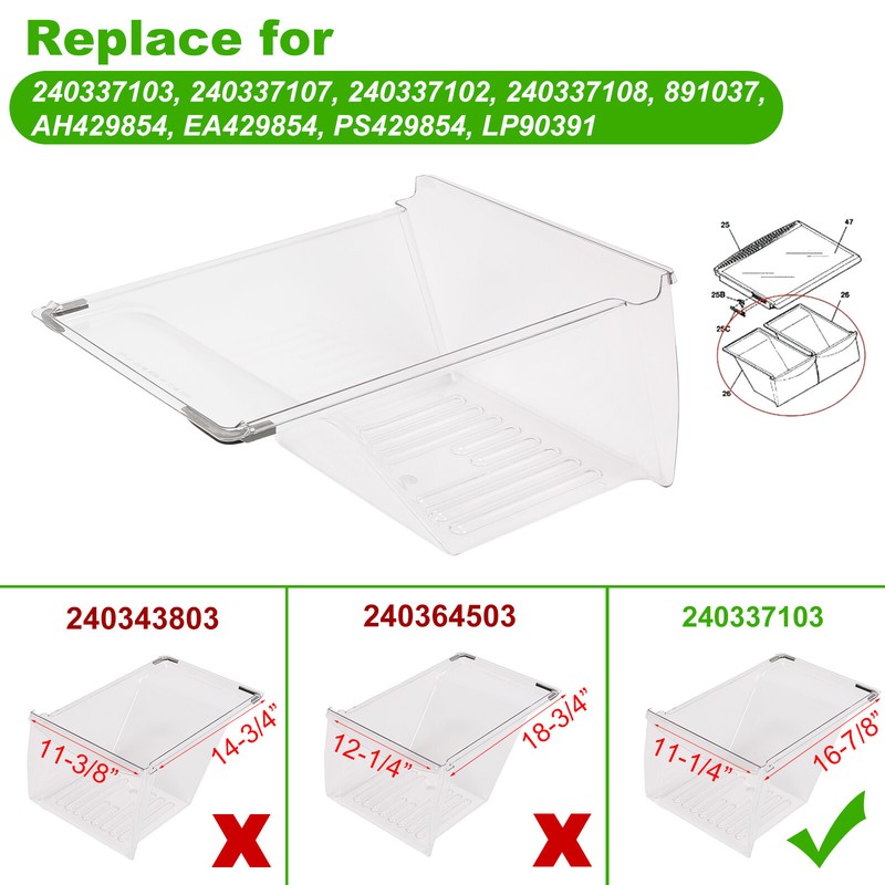 Clear Crisper Drawer Compatible with Frigidaire Refrigerator 240337103 PS429854 gallery