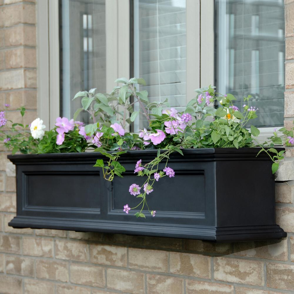 Plastic Window Plant Box 11 inch x 48 in Outdoor Garden Patio Flower Pot Black gallery